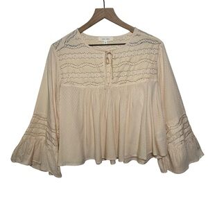 Cleo + Wolf Womens Lace Front Long Bell Sleeve Peasant Top Small Crochet Western